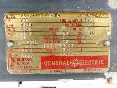 300 hp General Electric Energy Saver AC Motor