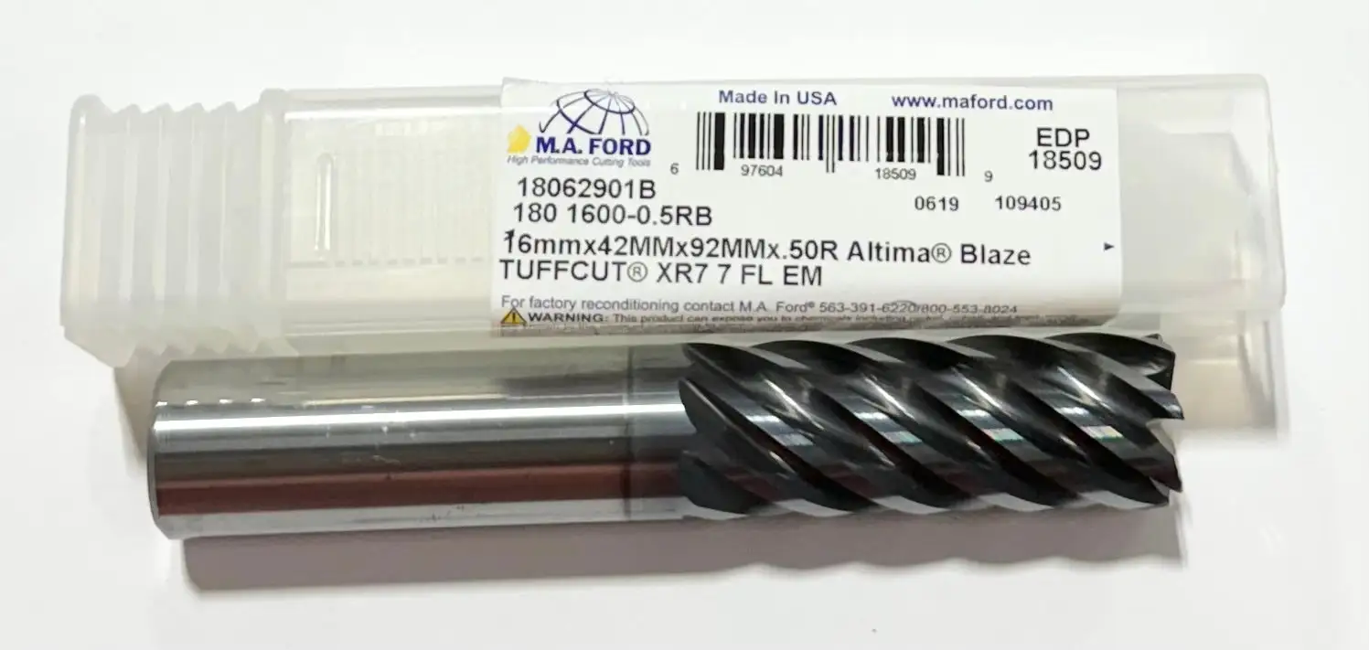 M.A. Ford 16mm Carbide End Mill 7 Flute Altima Blaze Coated TuffCut USA