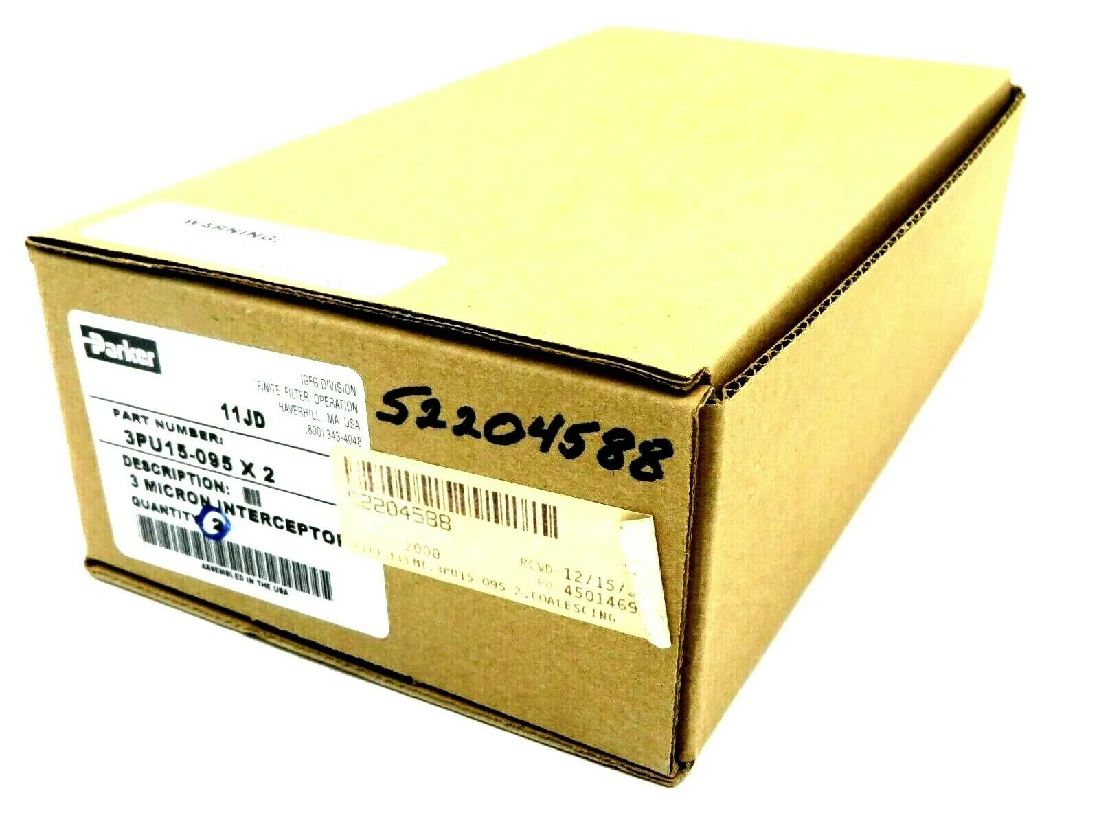 NEW PARKER 3PU15-095X2 FILTER 3 MICRON INTERCEPTOR 2/BOX 3PU15095X2