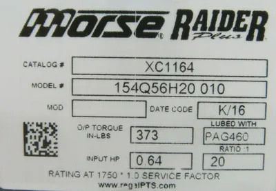 NEW MORSE RAIDER XC1164 SPEED REDUCER 154Q56H20010 20:1