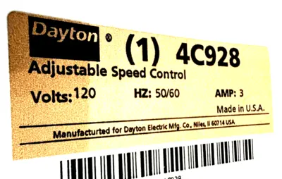 NEW DAYTON 4C928 ADJUSTABLE SPEED CONTROL 120V 50/60HZ 3AMPS