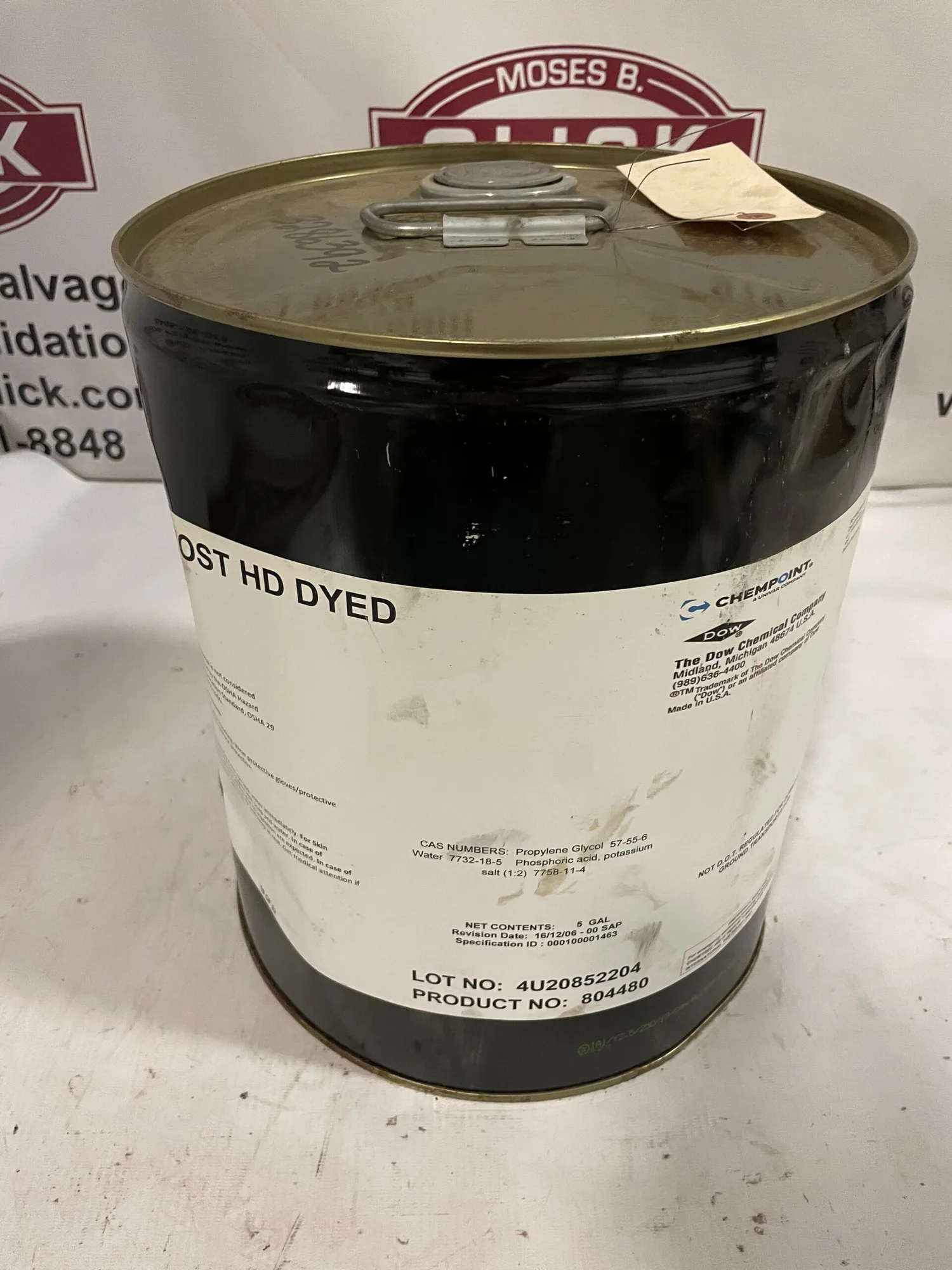 Dow Chempoint 804480 Dowfrost HD DYED Propylene Glycol, 5 Gallon Bucket