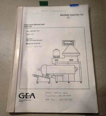 Westfalia CSC 6-06-476 hydro-hermetic clarifier skid, 316L SS.