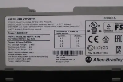 USED ALLEN BRADLEY 25B-D2P3N104 POWERFLEX 525 SER. A 1.0HP 25BD2P3N104 #H1820