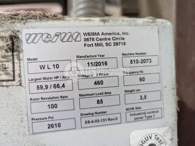 USED 2016 WEIMA WL10 SINGLE SHAFT