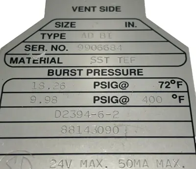 NEW FIKE AD-BI RUPTURE DISK 2" 18.26 PSIG @72 DEGREE 9.98 PSIG @400 DEGREE ADBI