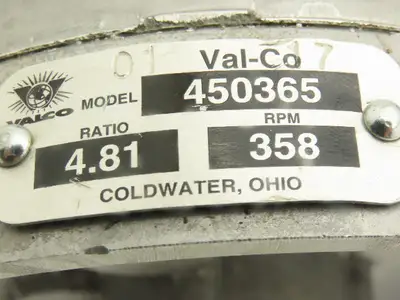 Val-Co 450365 Spur Gearbox 4.81:1 Reducer 358rpm 56C Parallel Shaft