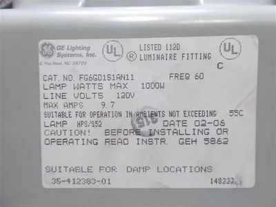 General Electric FG6G01S1AN11 1000W Luminaire HPS Lighting Ballast New NIB