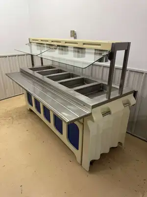 Used Galley Used 83.5" Galley Open 5 Well Steam Table with Fold Down Shelves - 120V 3250W Steam Tables (Food) Illinois US | Falcon Restaurant Supply #1375024