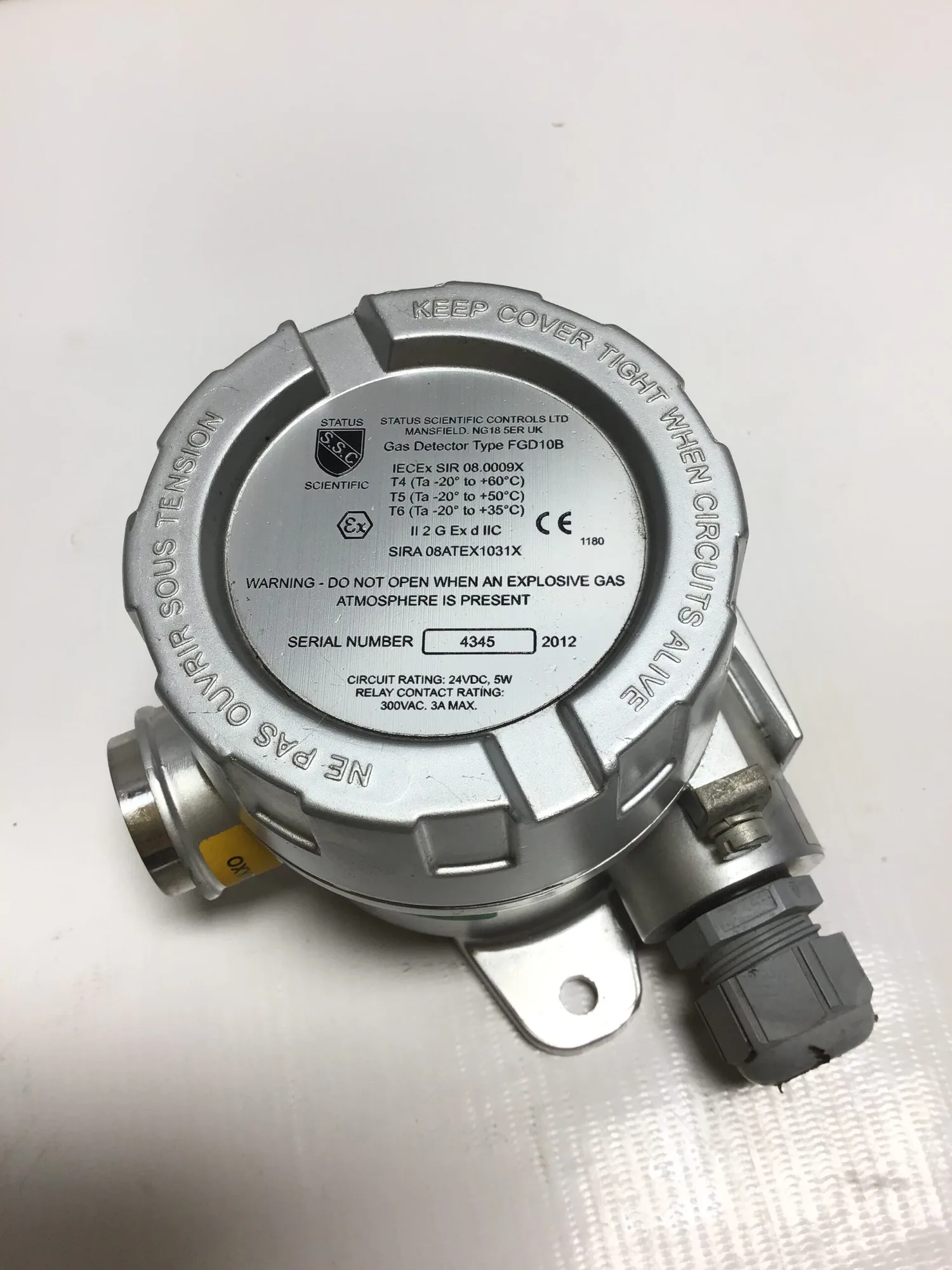 Status Scientific Controls FGD10B Flameproof Gas Detector Circuit Rating 24VDC 5W