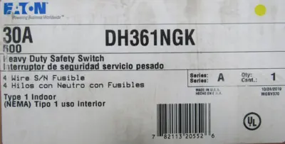 NEW EATON DH361NGK SAFETY SWITCH 30A 600V