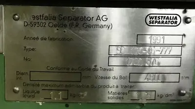 Westfalia SC 120-06-777 clarifier centrifuge, 316SS.