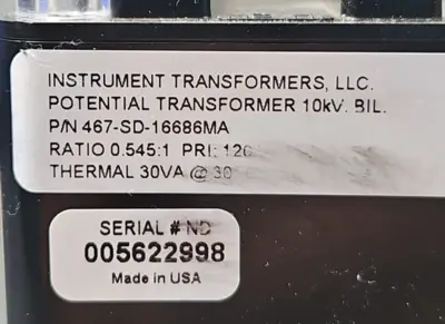 Insrument Transformer 467-SD-16686MA Voltage transfomer 120V 60Hz (BIN3.4.4)