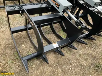 New Tomahawk 72” brush grapple attachment, two hydraulic grapple arms, skid steer quick attach