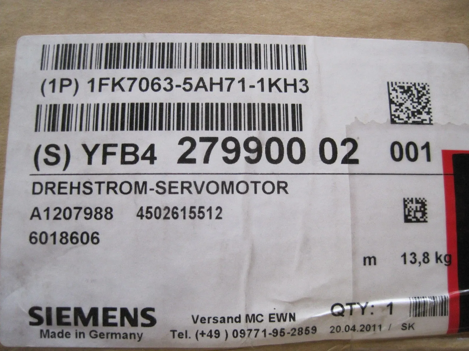NEW SIEMENS 1FK7063-5AH71-1KH3 SERVO MOTOR