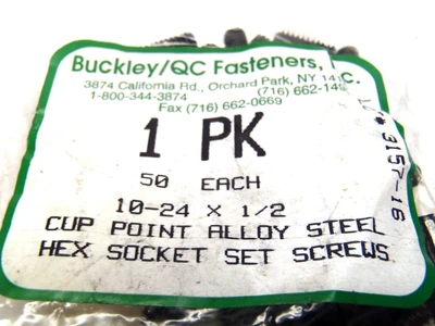 91375A242 | Alloy Steel Cup Point Set Screw 10-24 x 1/2" PACK OF 50 - New