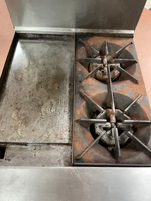 Used US Range Used U.S. Range Natural Gas 2 Burner 24" Range with 12" Flat Top Griddle and Oven Commercial Ranges Illinois US | Falcon Restaurant Supply #1376407