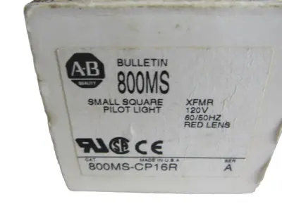 ALLEN BRADLEY 800MS-CP16R PILOT LIGHT SER. A 800MSCP16R NEW, SURPLUS