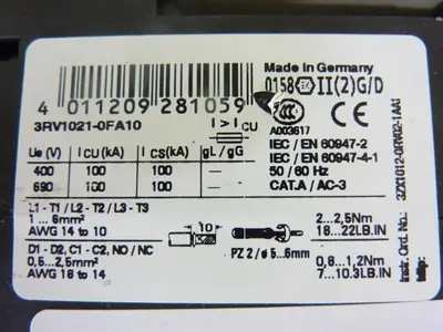 USED SIEMENS 3RV1021-0FA10