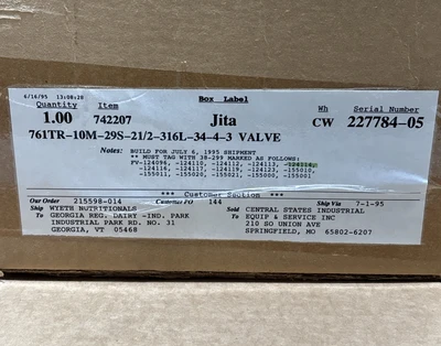 New | in-Stock Alfa Laval 761TR-10M-29S-21-2-316L-34-4-3 Valves/Fittings Indiana US | J&J Industrial Supply #1542768