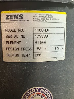 Used ZEKS 1100HDF Air Compressors (Misc) South Carolina US | ESS Industrial Equipment Sales #1352934