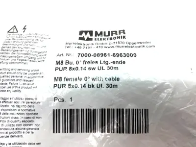 NEW MURRELEKTRONIK SINGLE ENDED M8 8-PIN FEMALE 0° CORDSET 30M