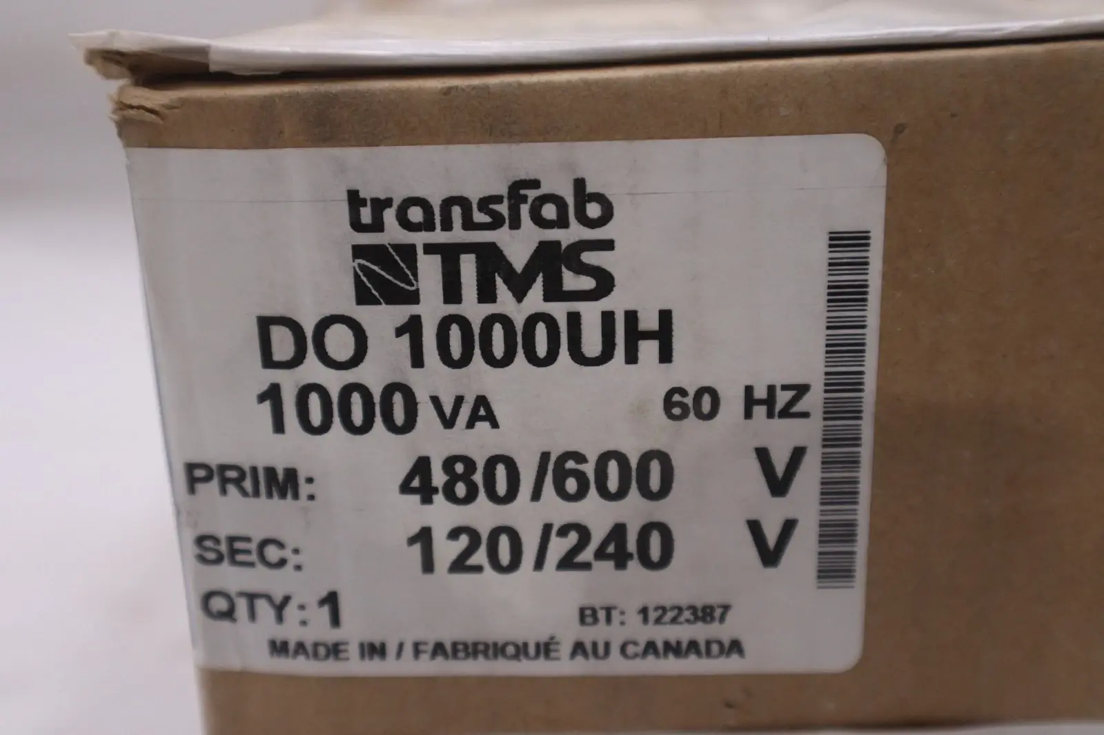 TRANSFAB TMS DO 1000UH/ DO1000UH CONTROL TRANSFORMER - STOCK SGF129