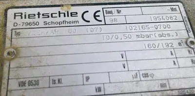 Pump, Vacuum, 7.5 HP, Rietschle, Type VCEH/AH 160 (2) #S737565