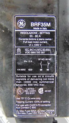 General Electric BRF35M Overload Relay 55-80A 600V Used