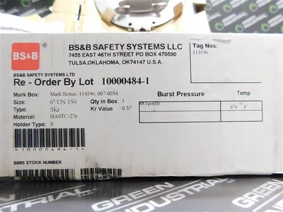 BS&B Safety Systems 6" 10000484-1 Rupture Disc 69.3 PSIG @ 674°F 114196 New