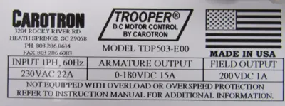 NEW CAROTRON TDP503-E00 MOTOR CONTROL TDP503E00