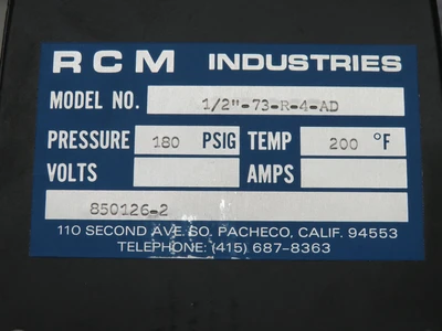 Used RCM INDUSTRIES _UNKNOWN_ Valves/Fittings | OCO Industrial #1633194