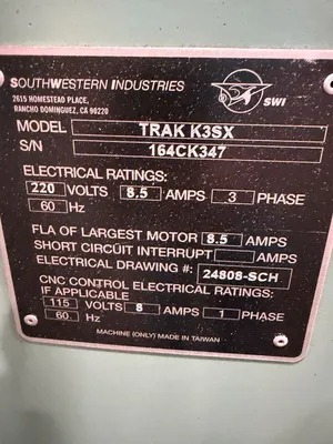 2016 SOUTHWESTERN INDUSTRIES TRAK K3SX Millers, Bed Type | Westbrook Engineering (10)