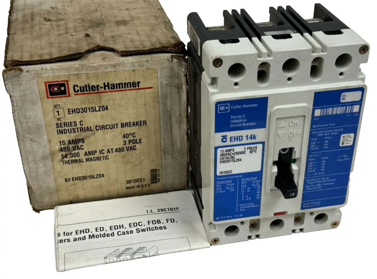 NEW CUTLER HAMMER EHD3015LZ04 CIRCUIT BREAKER 15A 480VAC 3P