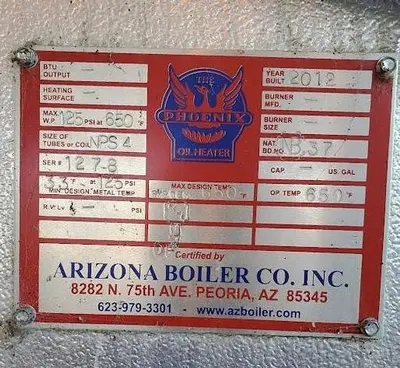 USED 2012 ARIZONA BOILER COMPANY, INC. PX-150