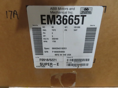 new surplus 5 hp Baldor Electric Motor, 1750 rpm