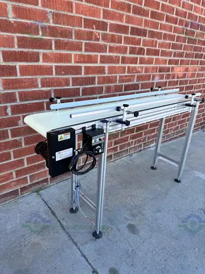 USED MK TECHNOLOGY GROUP BELT CONVEYOR 72" X 12" W/ BODINE 1/8 1/4 HP MOTOR