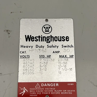 Used Westinghouse HFN361 Misc Industrial Equipment California US | Davliegogo LLC #1710093