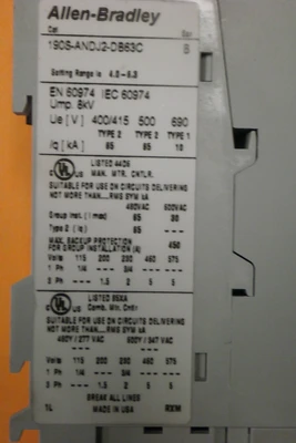 USED Allen-Bradley 140M-D8E-B63  SER B WITH 100-C09D*10 Ser A