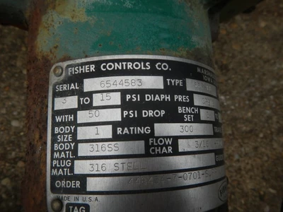 Fisher 1" 300 Class 316 Stainless Steel Control Valve