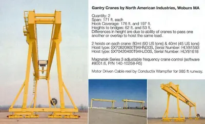 80/40 TON X 195' X 59' LIFT NORTH AMERICAN IND DOUBLE LEG ROLLING GANTRY CRANE: STOCK #14494