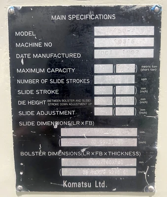 USED 1992 KOMATSU PRESSES KOMATSU OBW150-2 PRESS