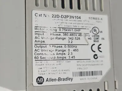Allen Bradley 22D-D2P3N104 Ser A PowerFlex 40 (BIN742)