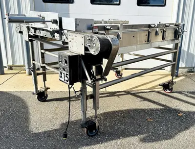USED BURFORD SO72846 S.S. ACCUMULATION TABLE W/ 2-MOTORS