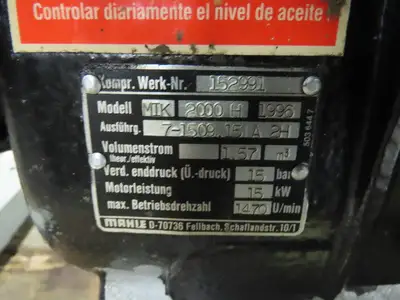 Mahle MIK 2000H 15Kw Piston Air Compressor 460/830V 3Ph 15 Bar