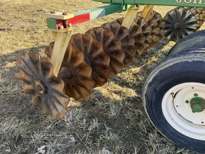 (1) Shop Built, approx. 12.5’ width vertical tillage disc with (4) frame mounted weights on a John D...