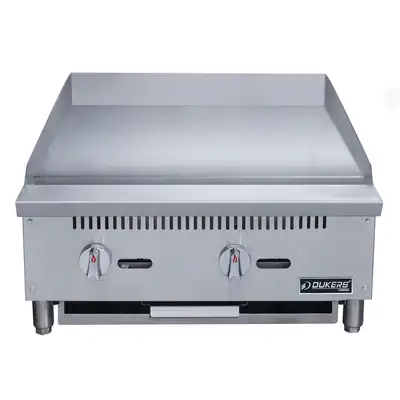 New | in-Stock Dukers New Dukers DCGMA24 24 in. W Flat Top Griddle with 2 Burners Commercial Flat Top Griddles Illinois US | Falcon Restaurant Supply #1376275