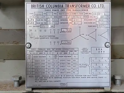 USED 1974 BRITISH COLUMBIA TRANSFORMER ANN