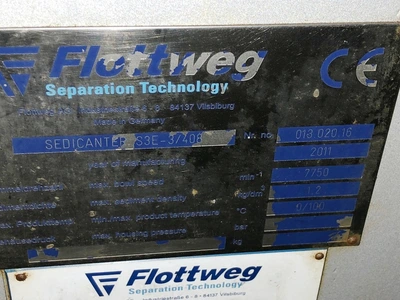Flottweg S3E-3/408 sedicanter centrifuge, 316SS.