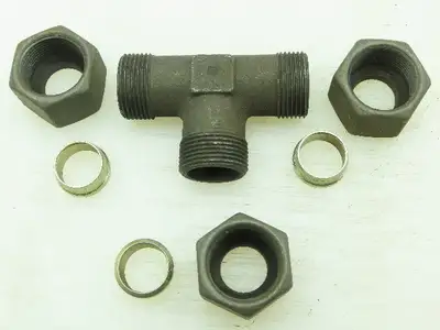 VOSS S16 Steel Flareless Metric Union Tee Compression Fitting 16mm Tube LOT OF 4
